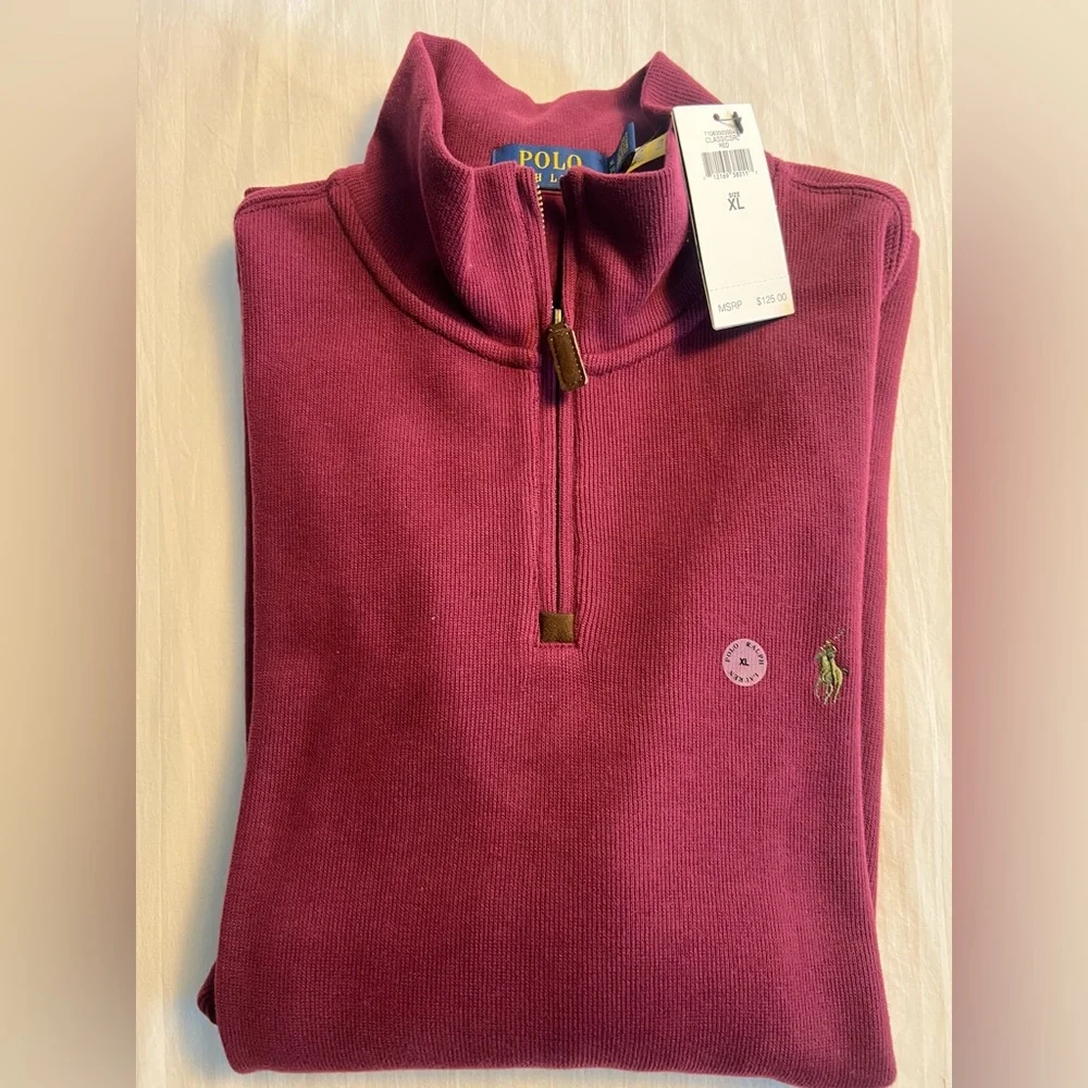 Polo Ralph Lauren Mens 1/4 Zip Sweater Size XL  Estate Rib Pullover Red NWT